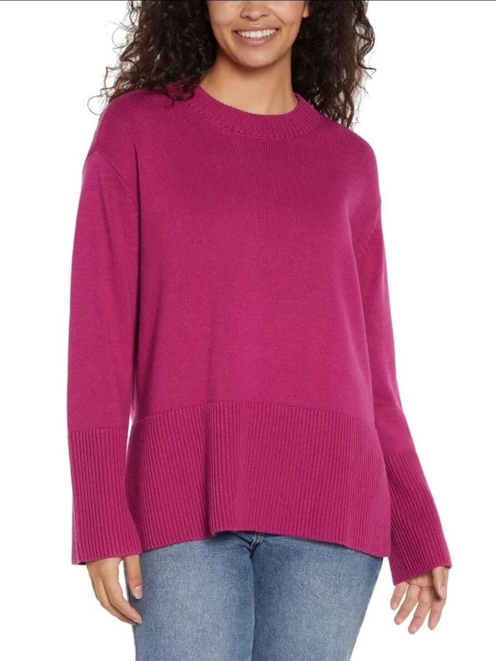 GAP Women's Crewneck Cotton Sweater Pullover Fuchsia Pink XL